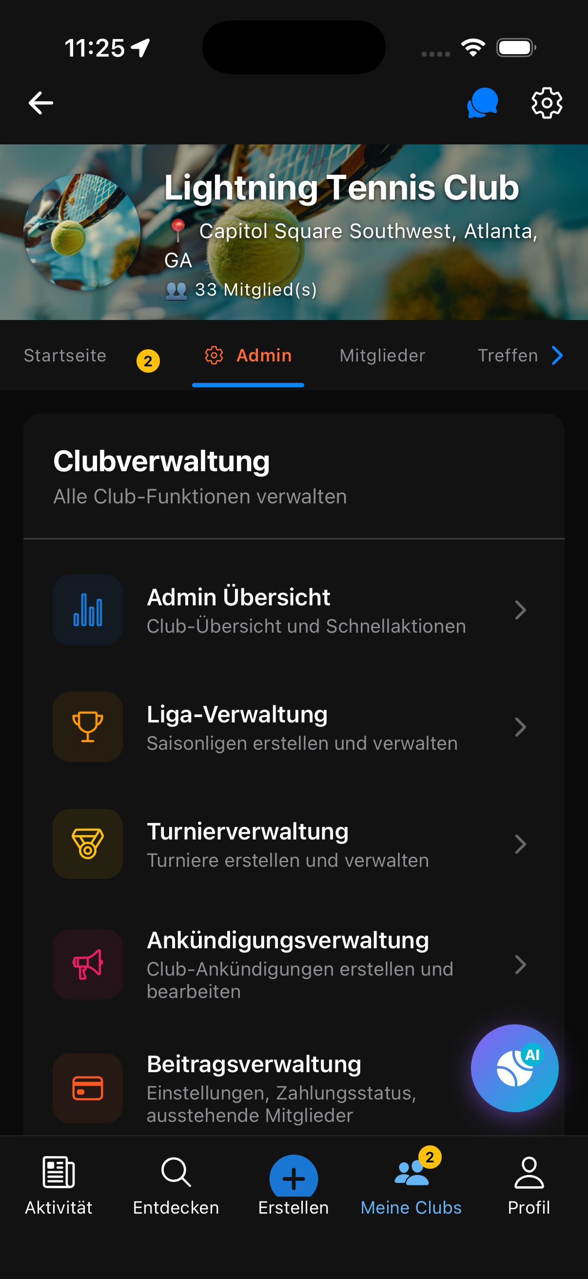 Admin-Dashboard - Mitgliedergenehmigung, Treffen-Erstellung