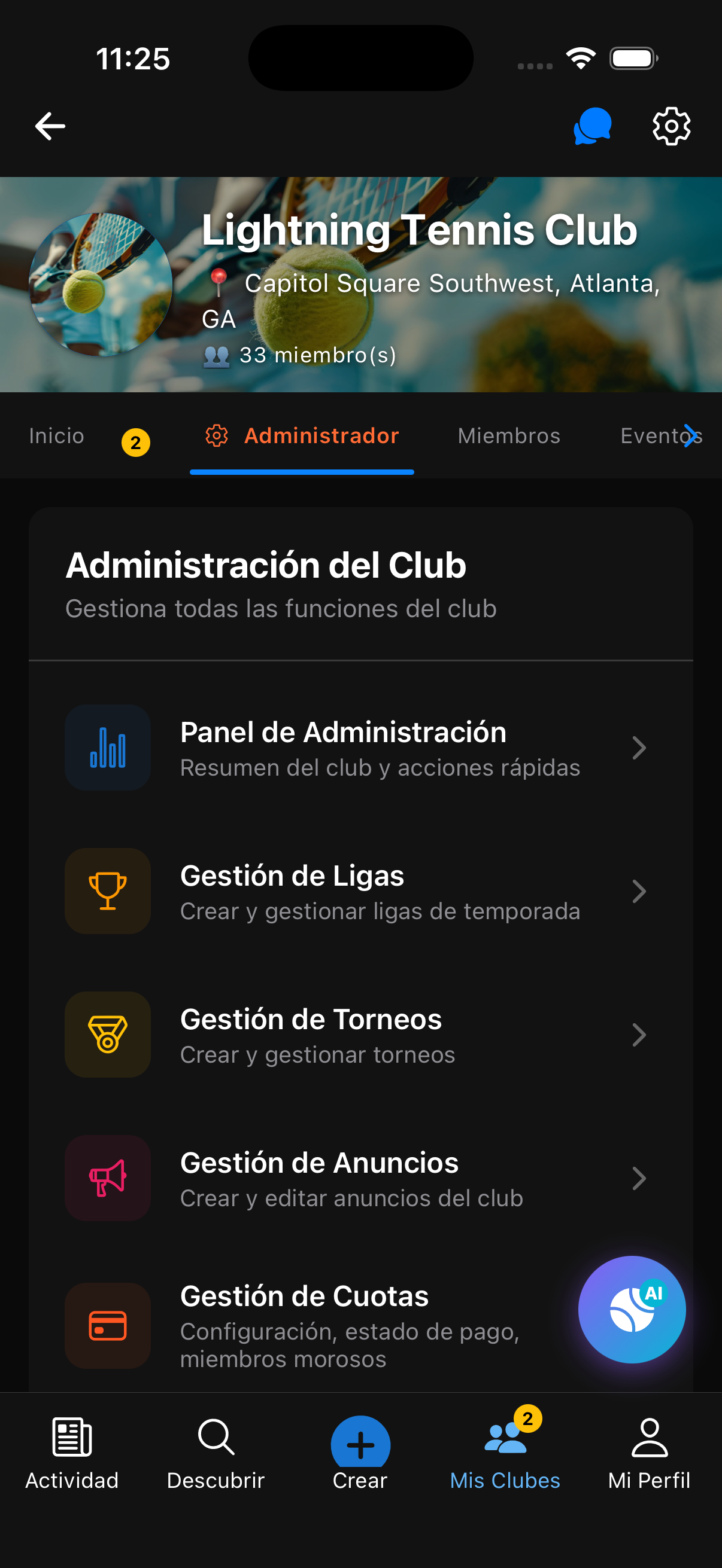 Panel de Admin - Aprobación de miembros, Creación de encuentros