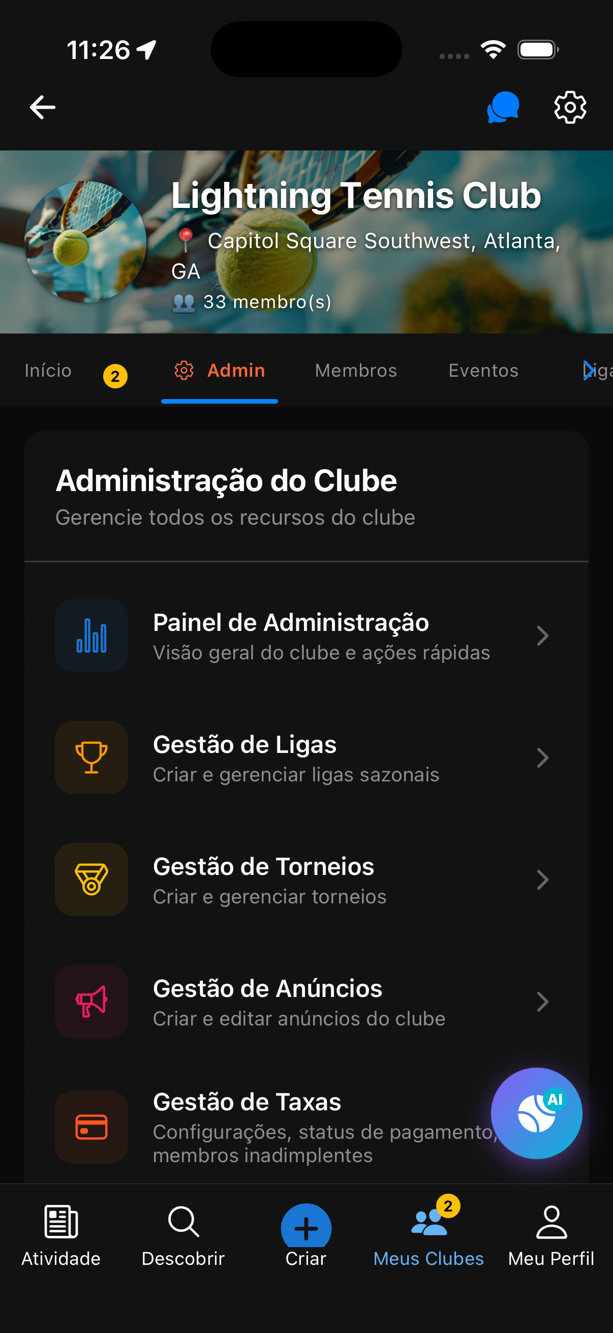 Painel Admin - Aprovação de membros, Criação de encontros
