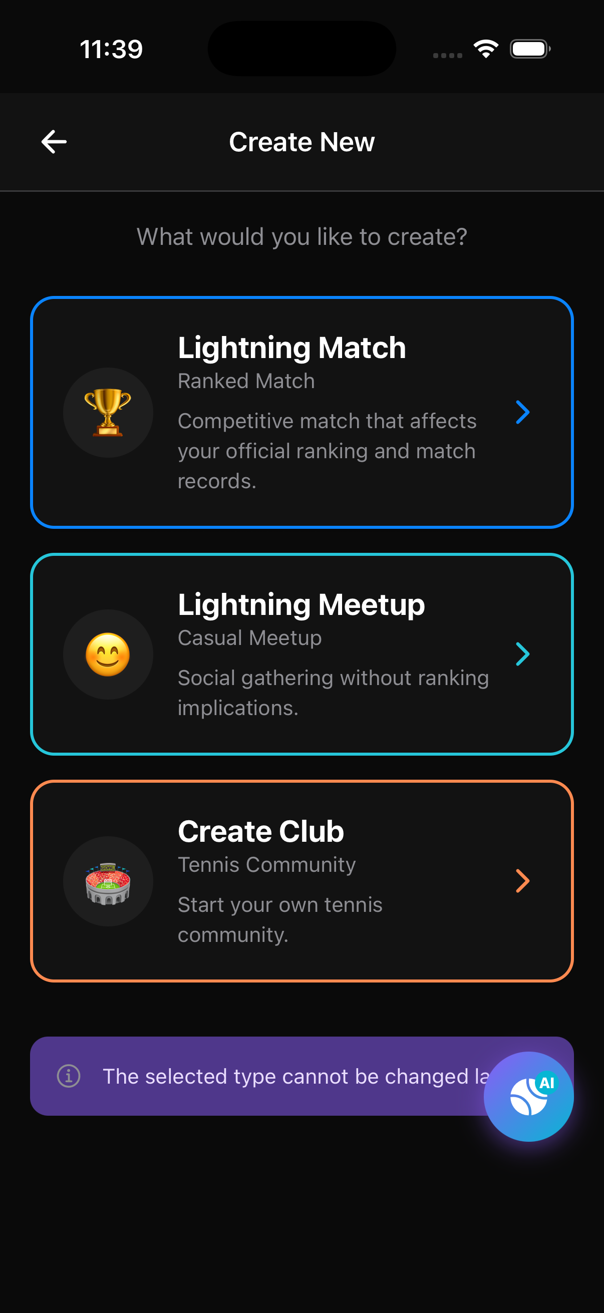 Club Creation Screen - Name, Logo, Home Court Setup