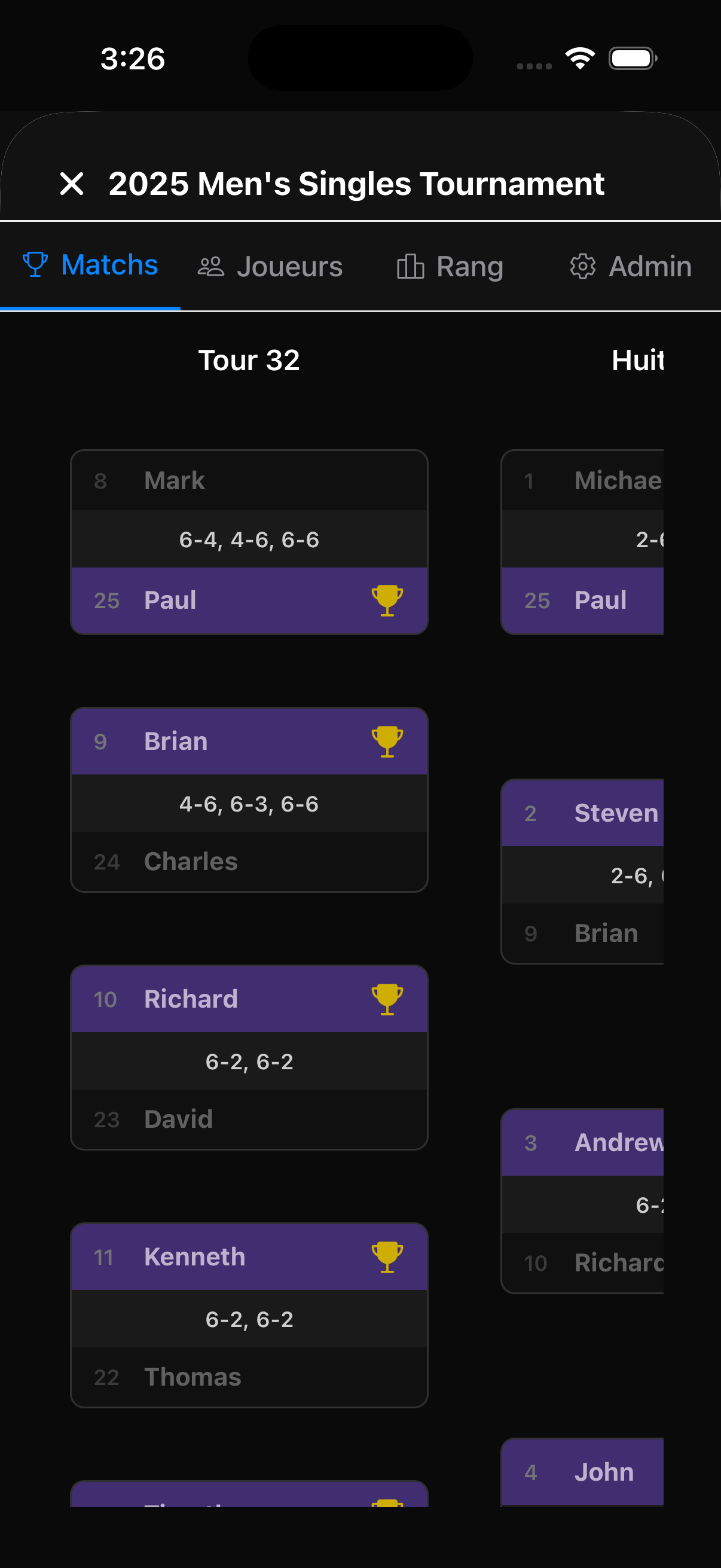 Tableaux de tournoi auto-générés, Classements de ligue